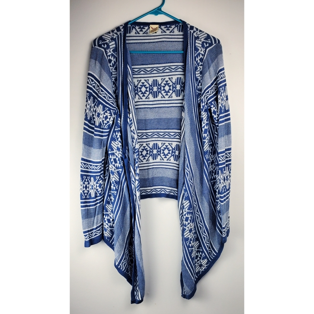 Aztec Tribal Print Waterfall Knit Cardigan